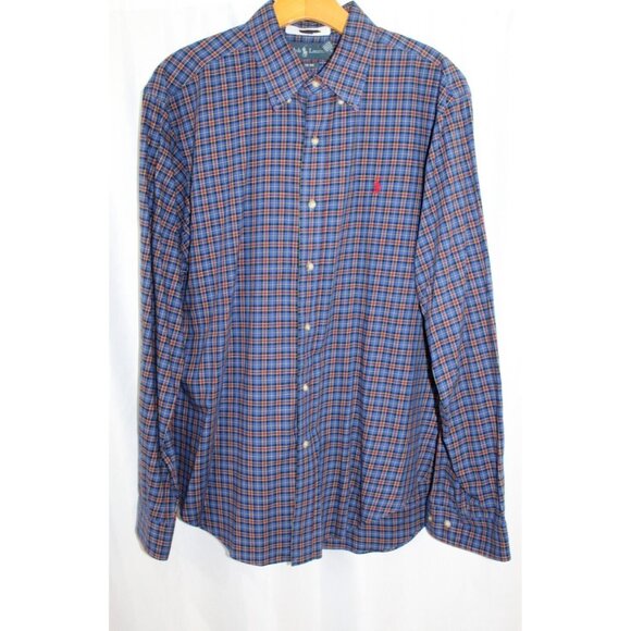 Ralph Lauren Blue Red Plaid Long Sleeve Cotton Button Down Shirt L Classic Fit - Picture 1 of 5